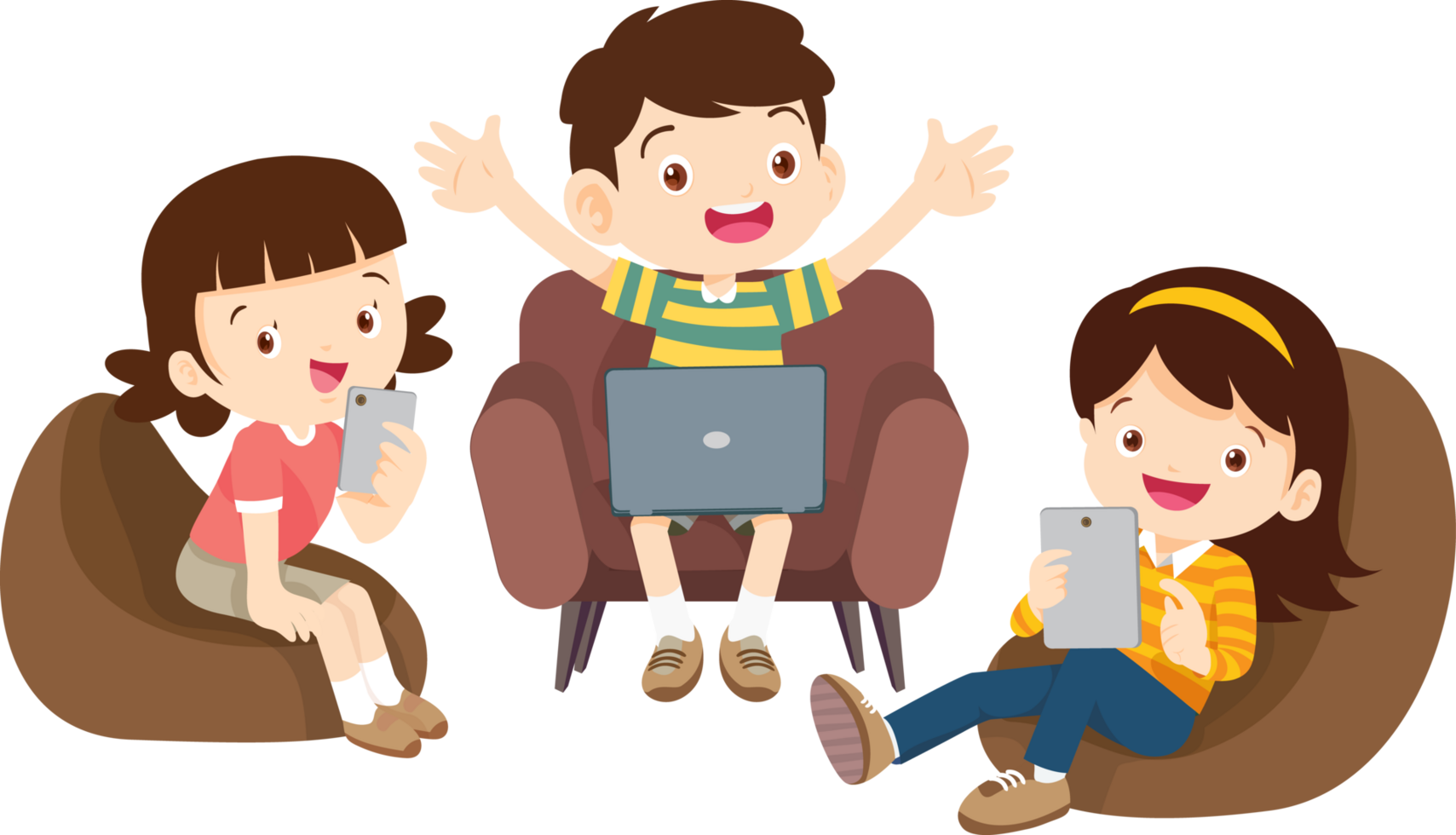 Enthusiastic children enjoying a gamified coding session png