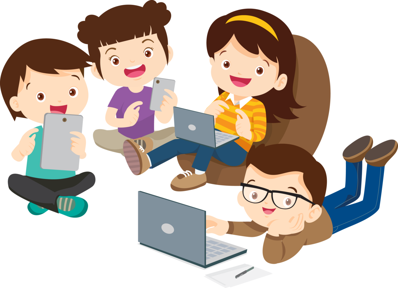 teacher guiding students in an online learning session png
