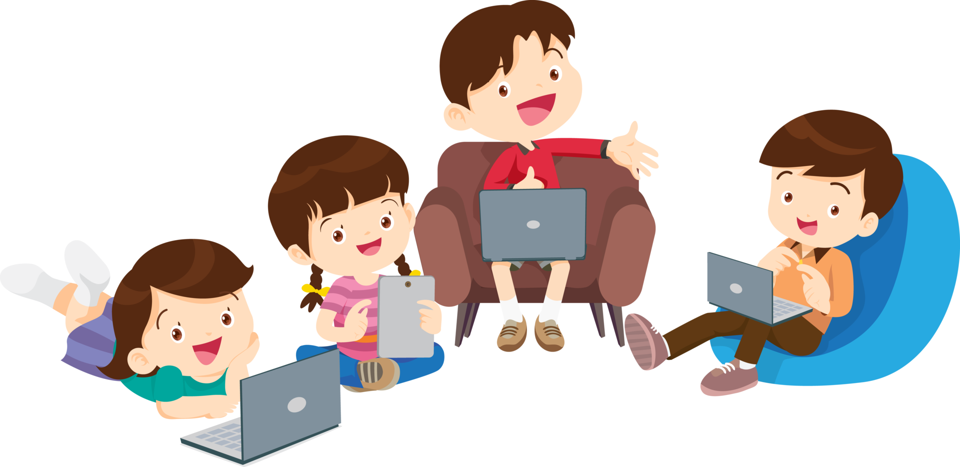 Kids using educational apps to enhance their knowledge png