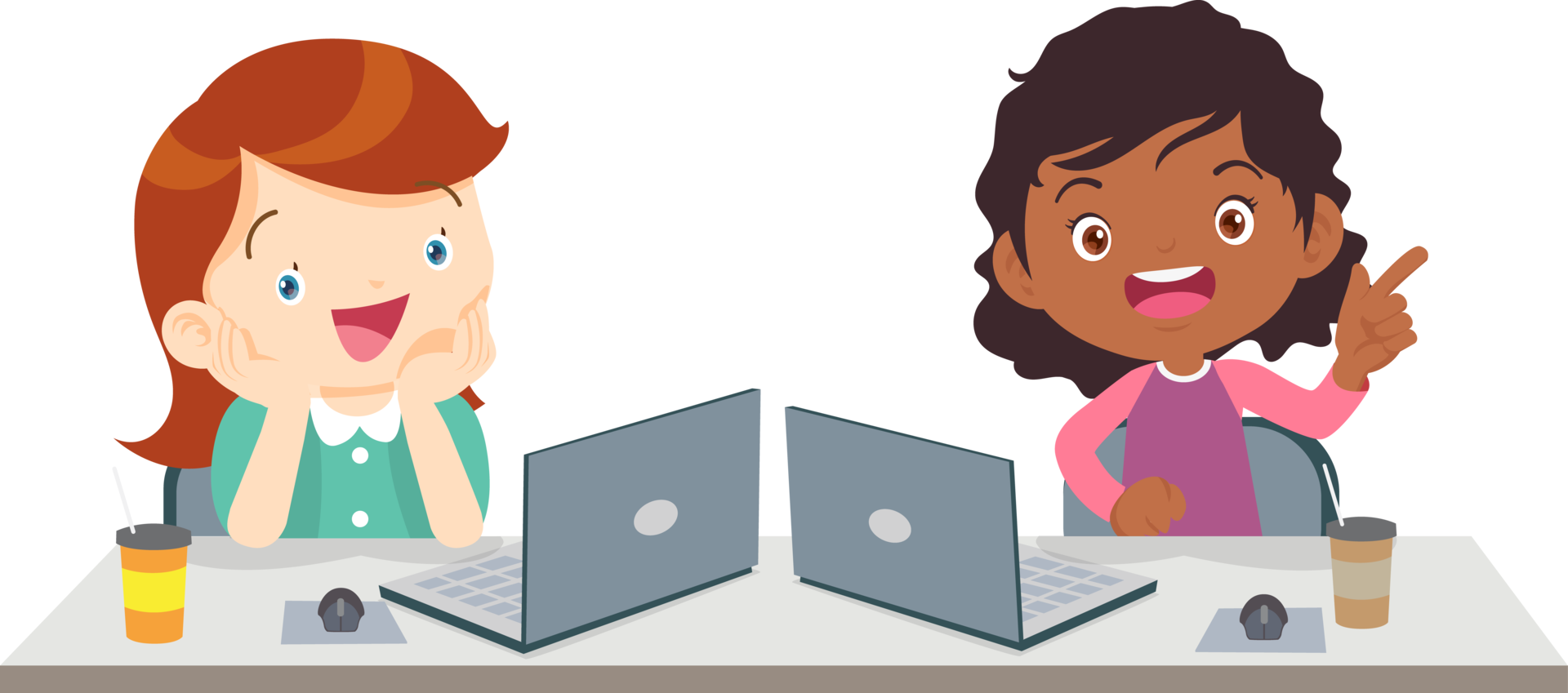 Kids using laptops to research and learn new topics png