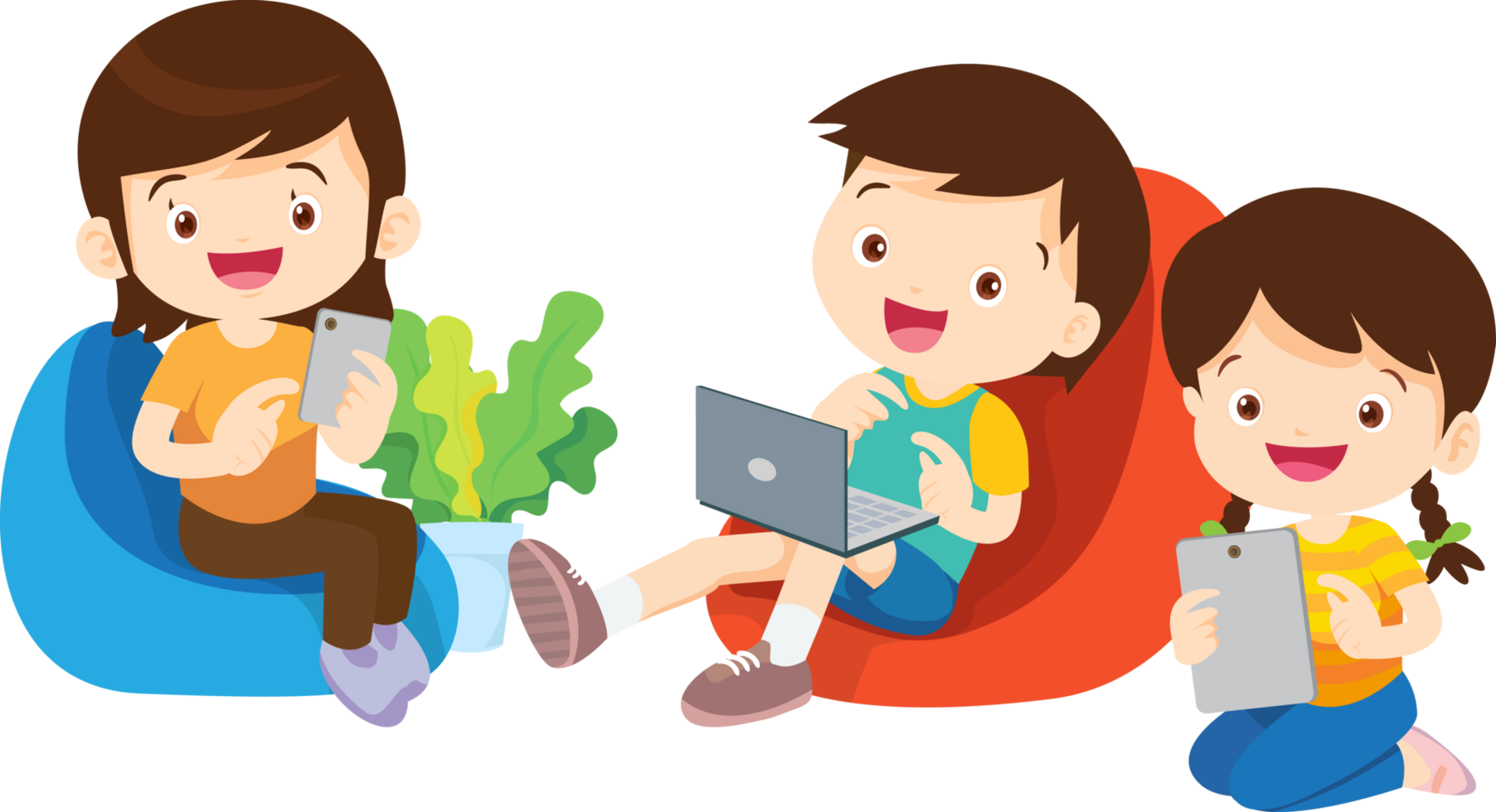 Young students enjoying a fun online learning experience png