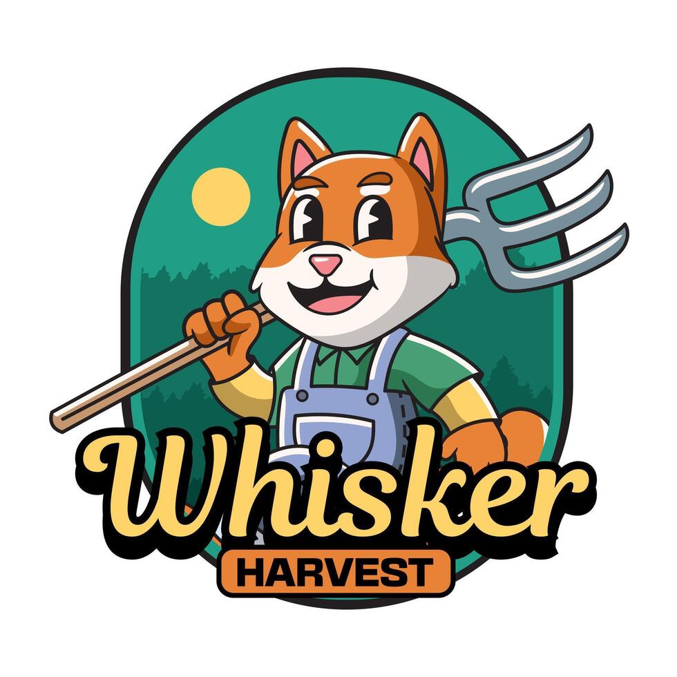 Shiba Inu Dog Farmer holding Pitchfork Mascot Cartoon Character Illustration vector