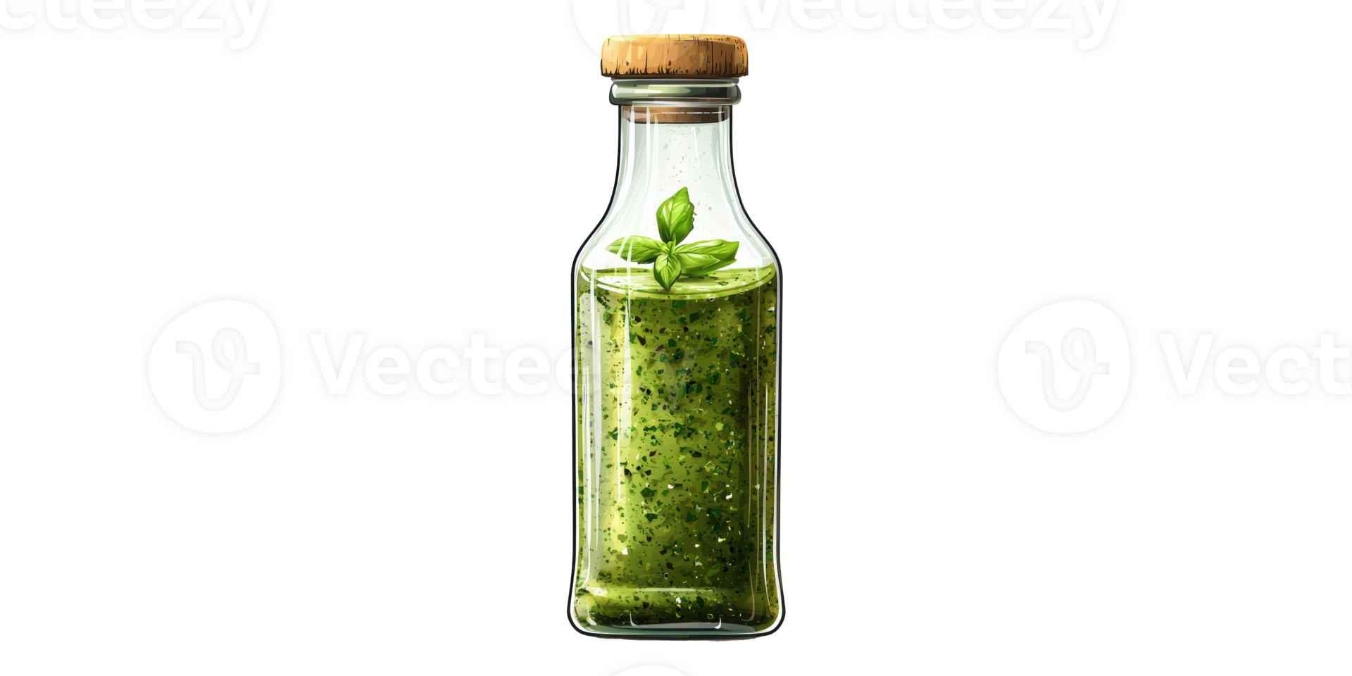 Green sauce bottle with cork cap isolated on transparent background png
