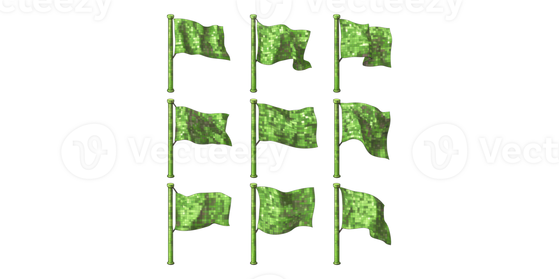 Green flag set with checkered pattern isolated on transparent background png