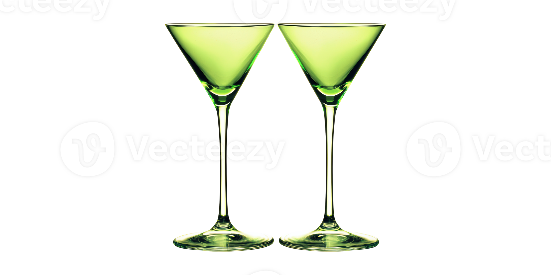 Two green martini glasses isolated on transparent background png