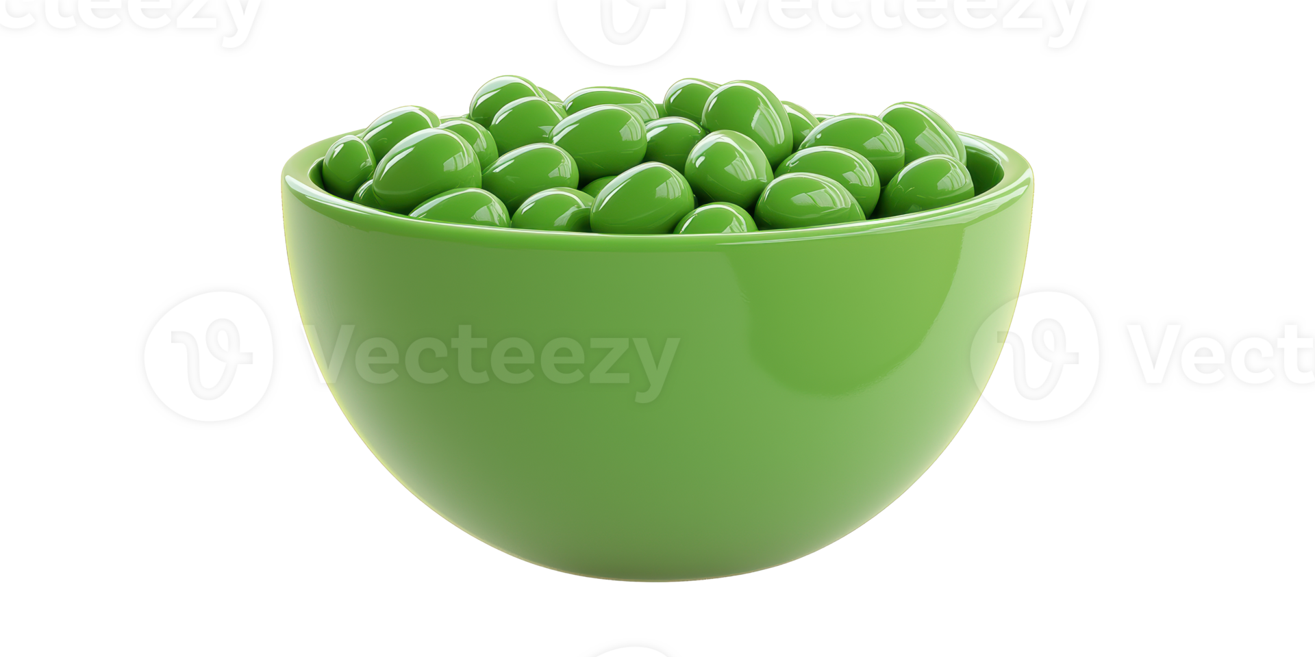 Green ceramic bowl filled with green peas isolated on transparent background png