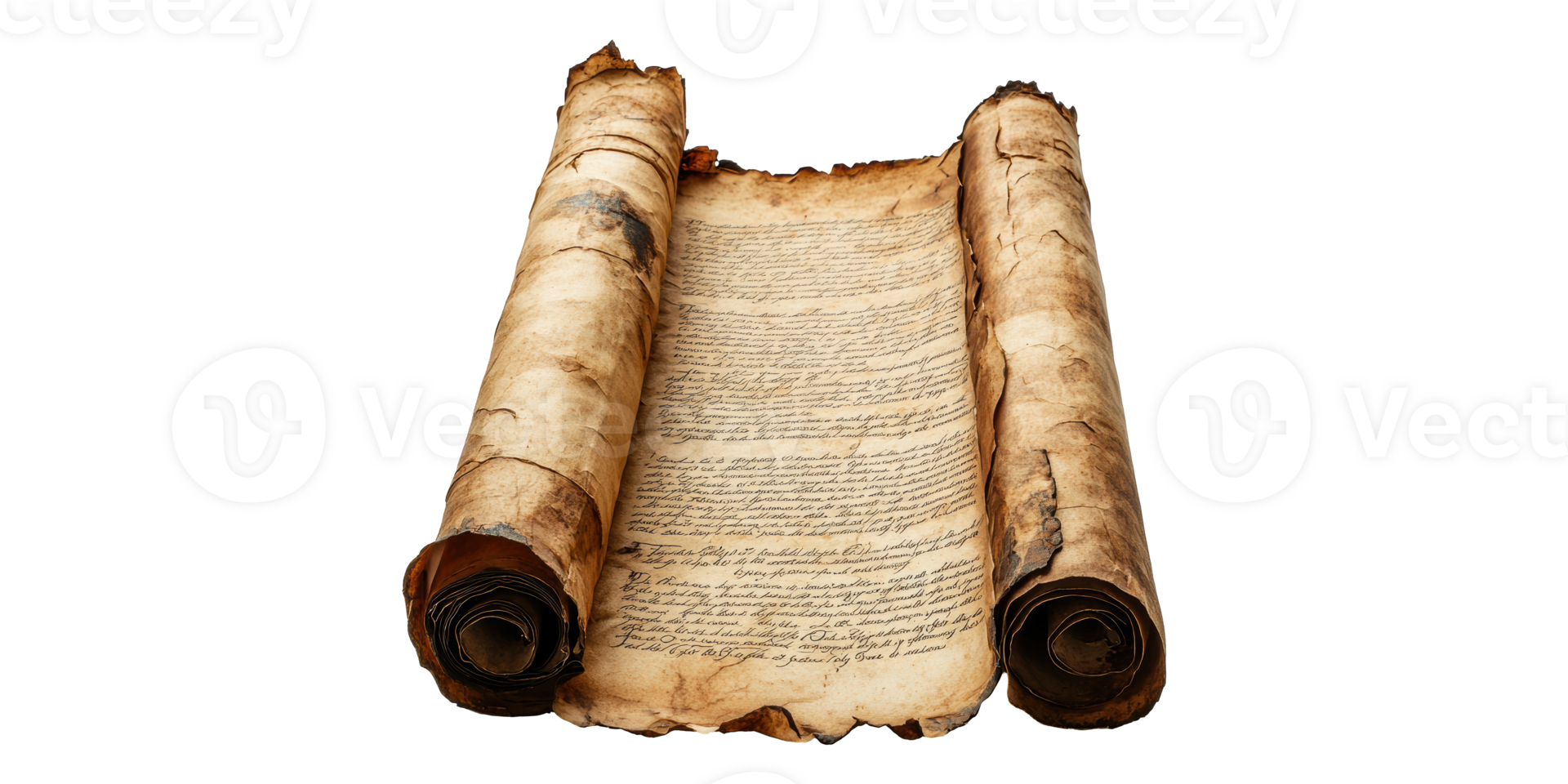 Ancient scroll with handwritten text isolated on transparent background png