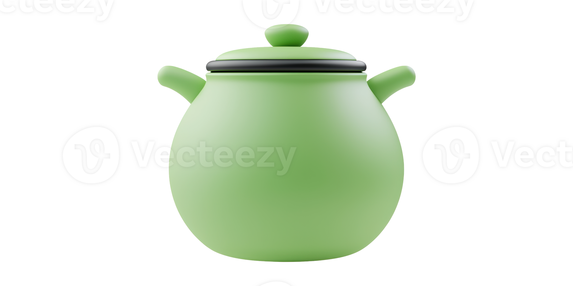 Green ceramic pot with handle and lid isolated on transparent background png
