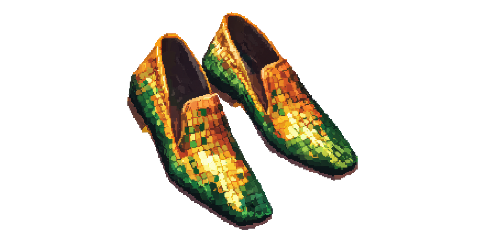 Colorful sequin shoes with green and gold pattern isolated on transparent background png