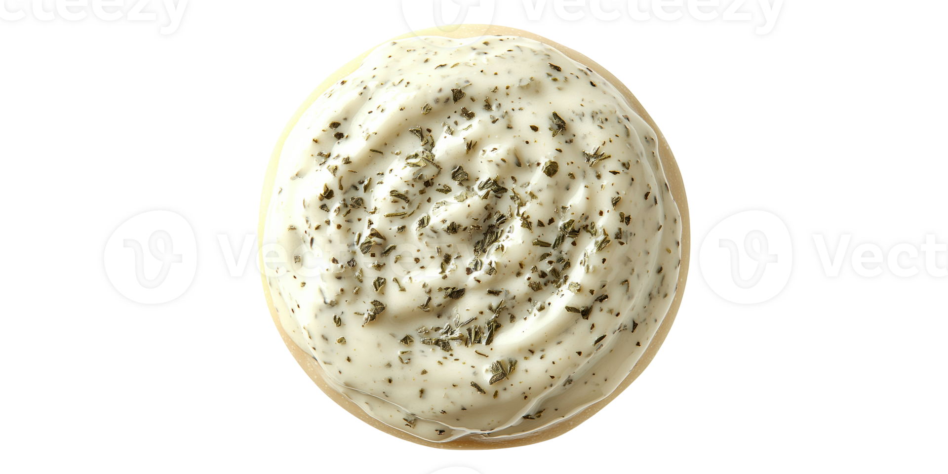 Creamy herb-topped sauce on bread isolated on transparent background png