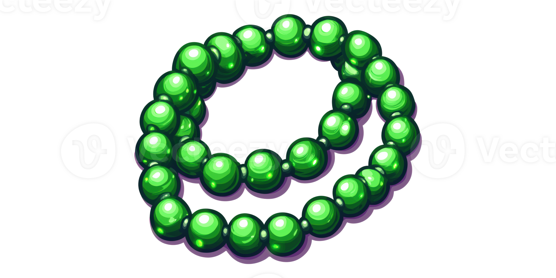 Green beaded necklace with round shiny beads isolated on transparent background png