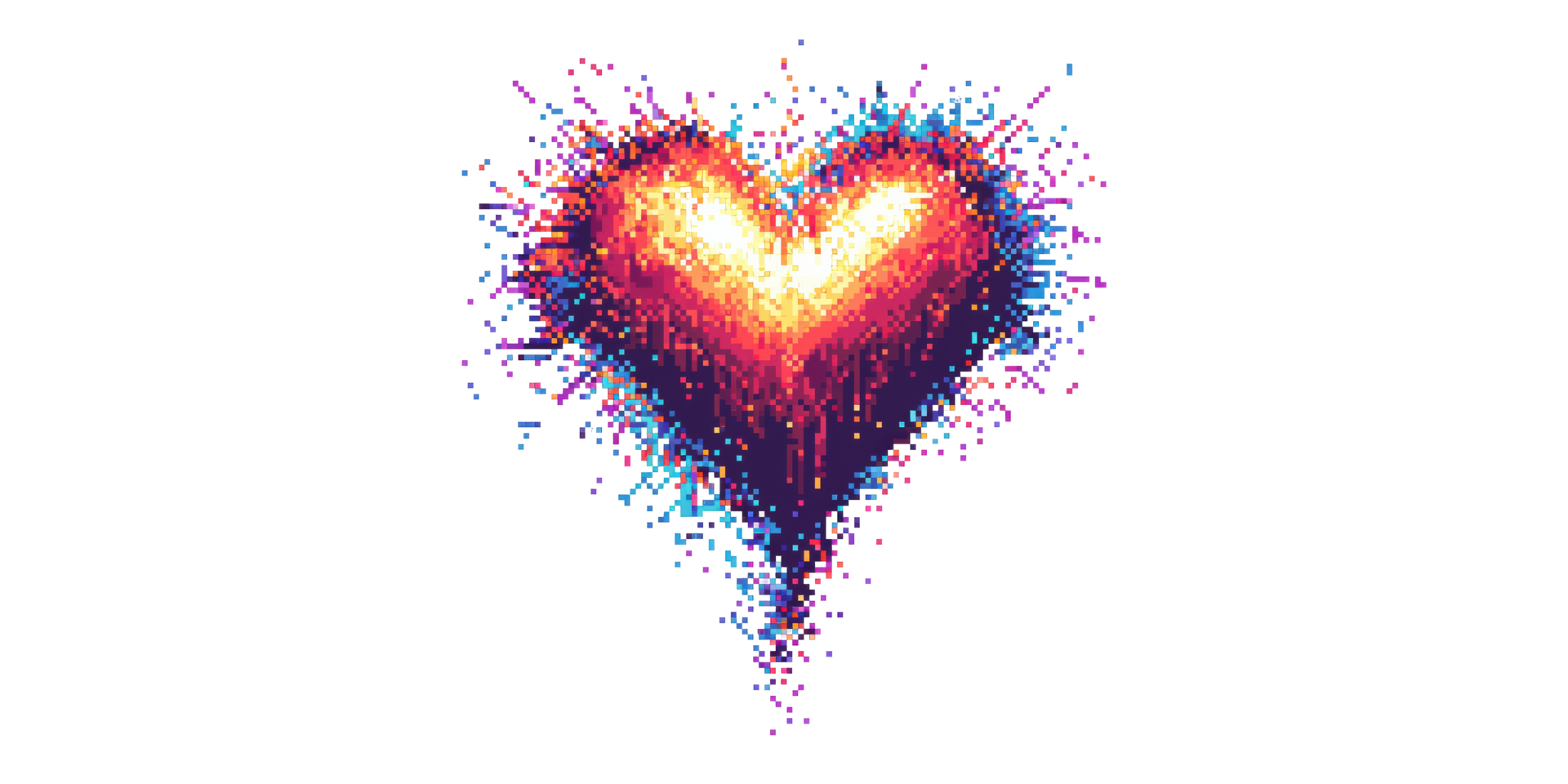 Pixelated heart shape with vibrant colors isolated on transparent background png