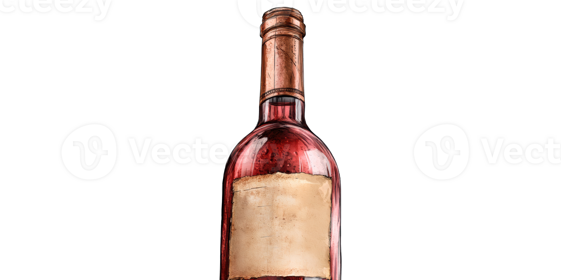 Red wine bottle with label isolated on transparent background png
