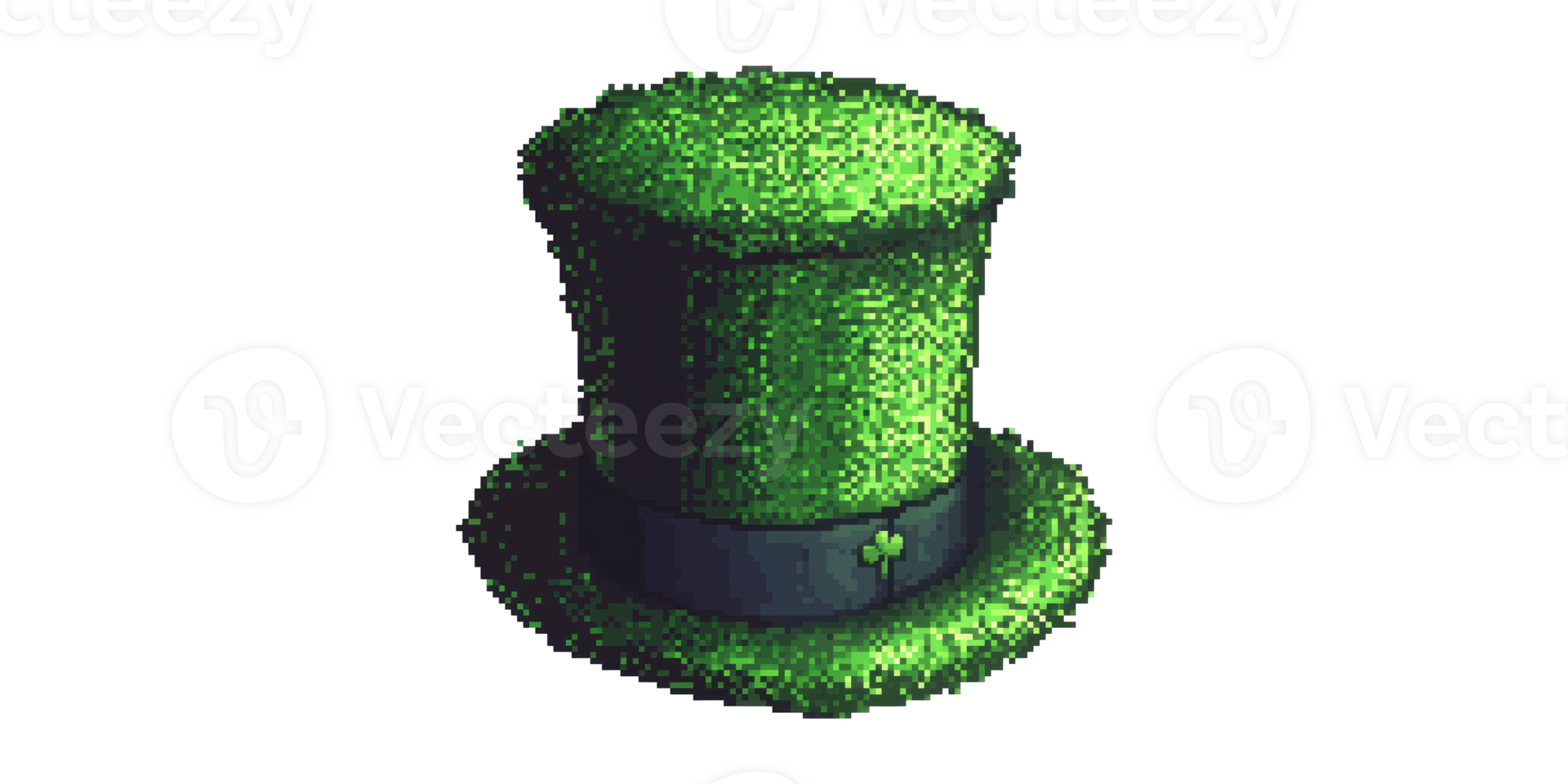 Green pixelated top hat with shamrock band isolated on transparent background png