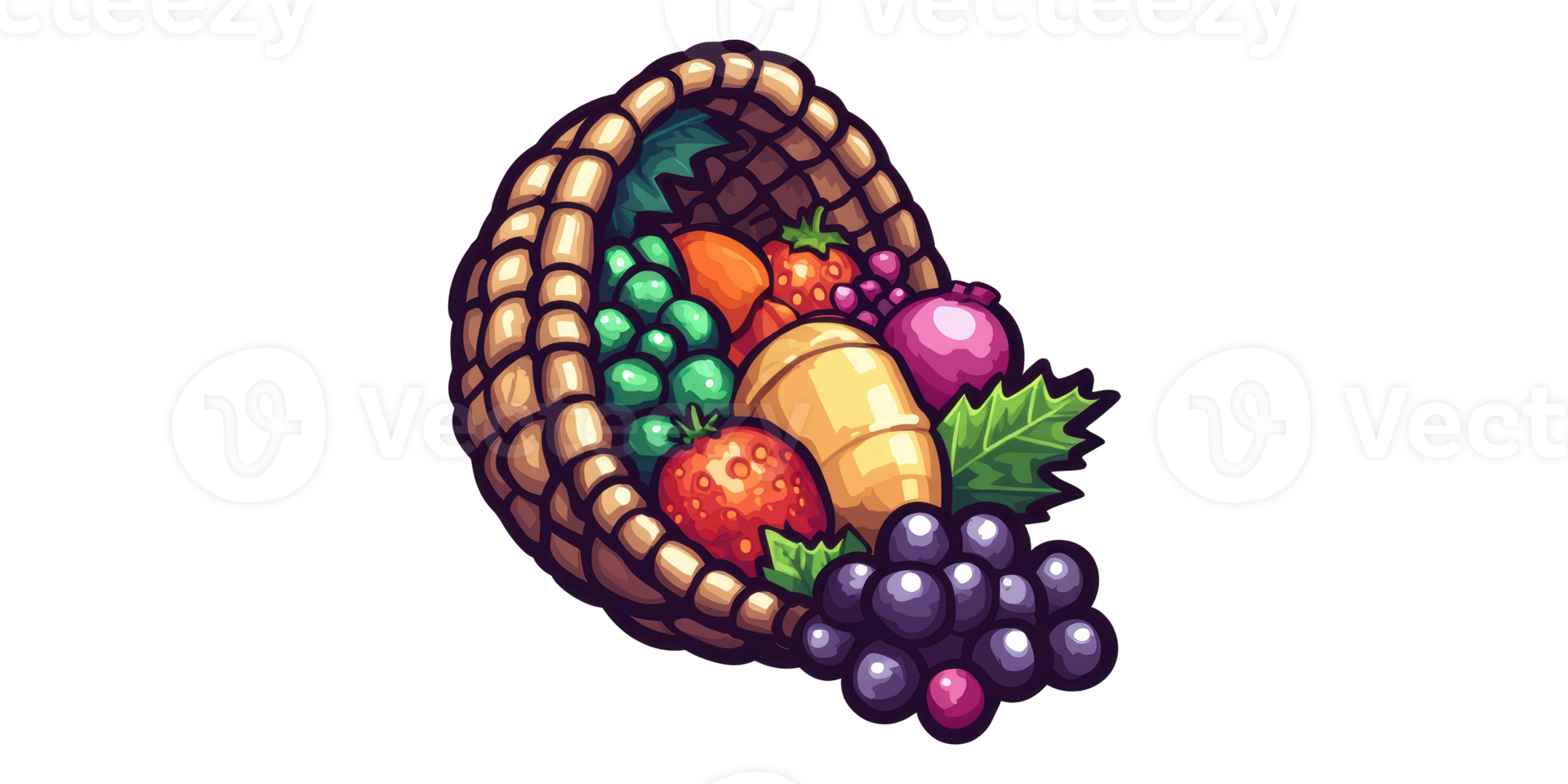 Cornucopia with fruits and vegetables isolated on transparent background png