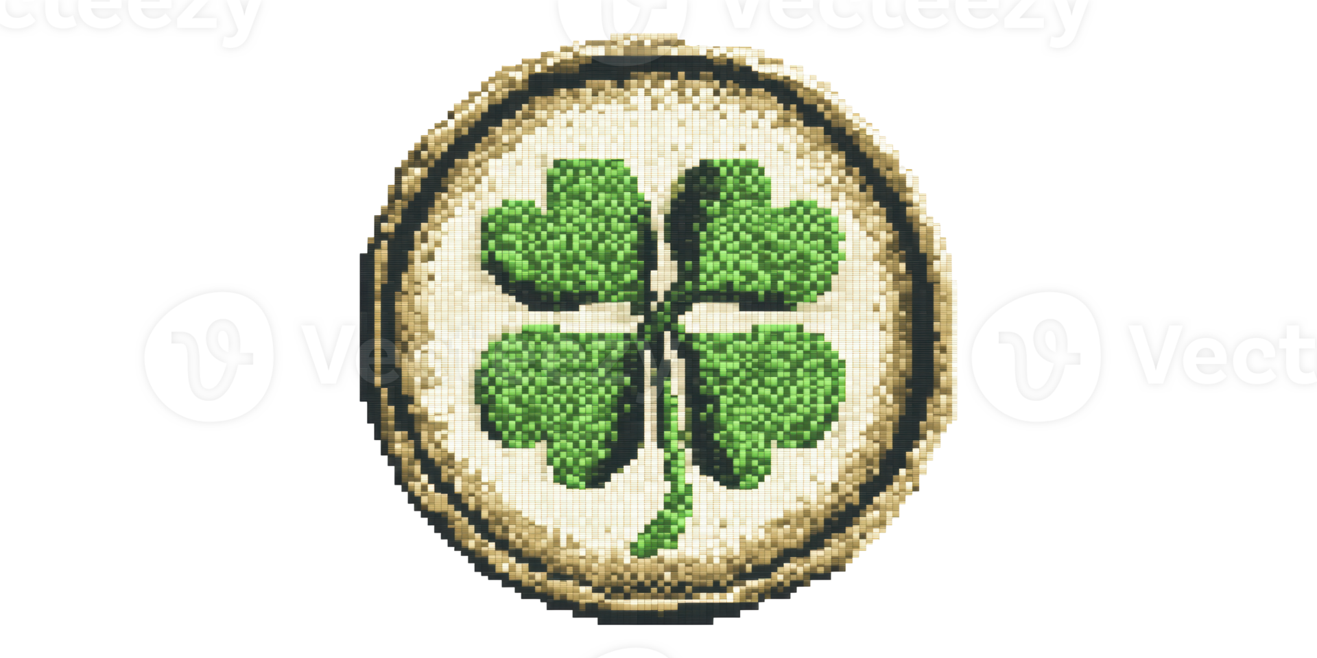 Pixelated four-leaf clover emblem isolated on transparent background png