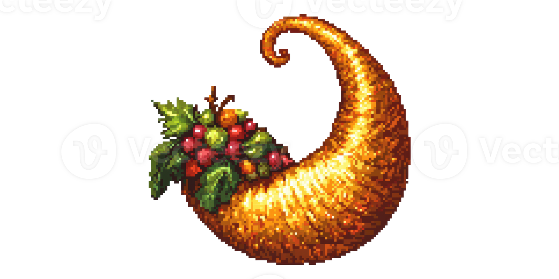 Cornucopia horn filled with fruits and leaves isolated on transparent background png