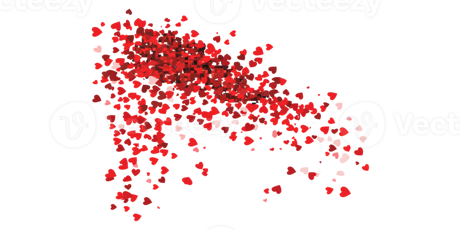 Red hearts confetti explosion isolated on transparent background png