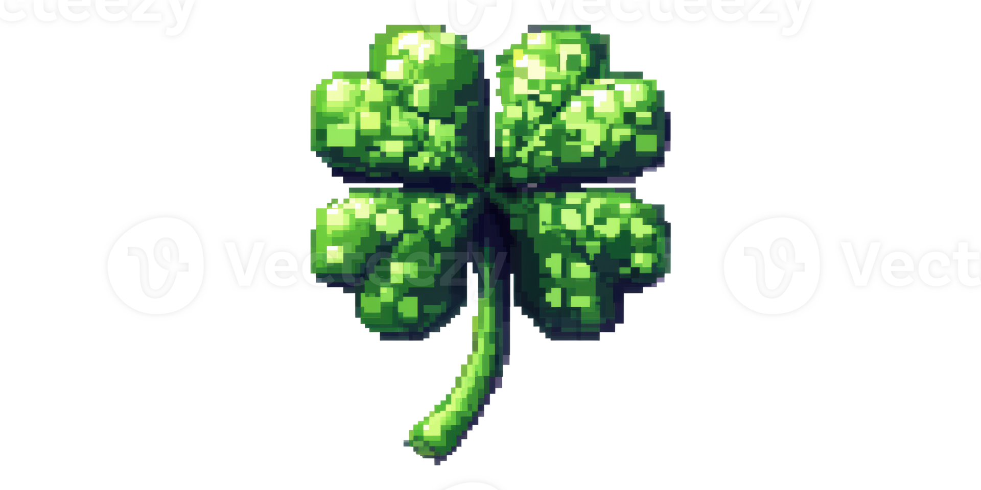 Pixel art four-leaf clover isolated on transparent background png