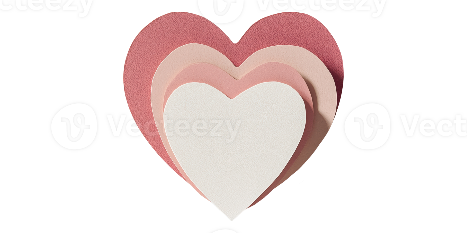 Layered paper hearts in shades of pink and white isolated on transparent background png
