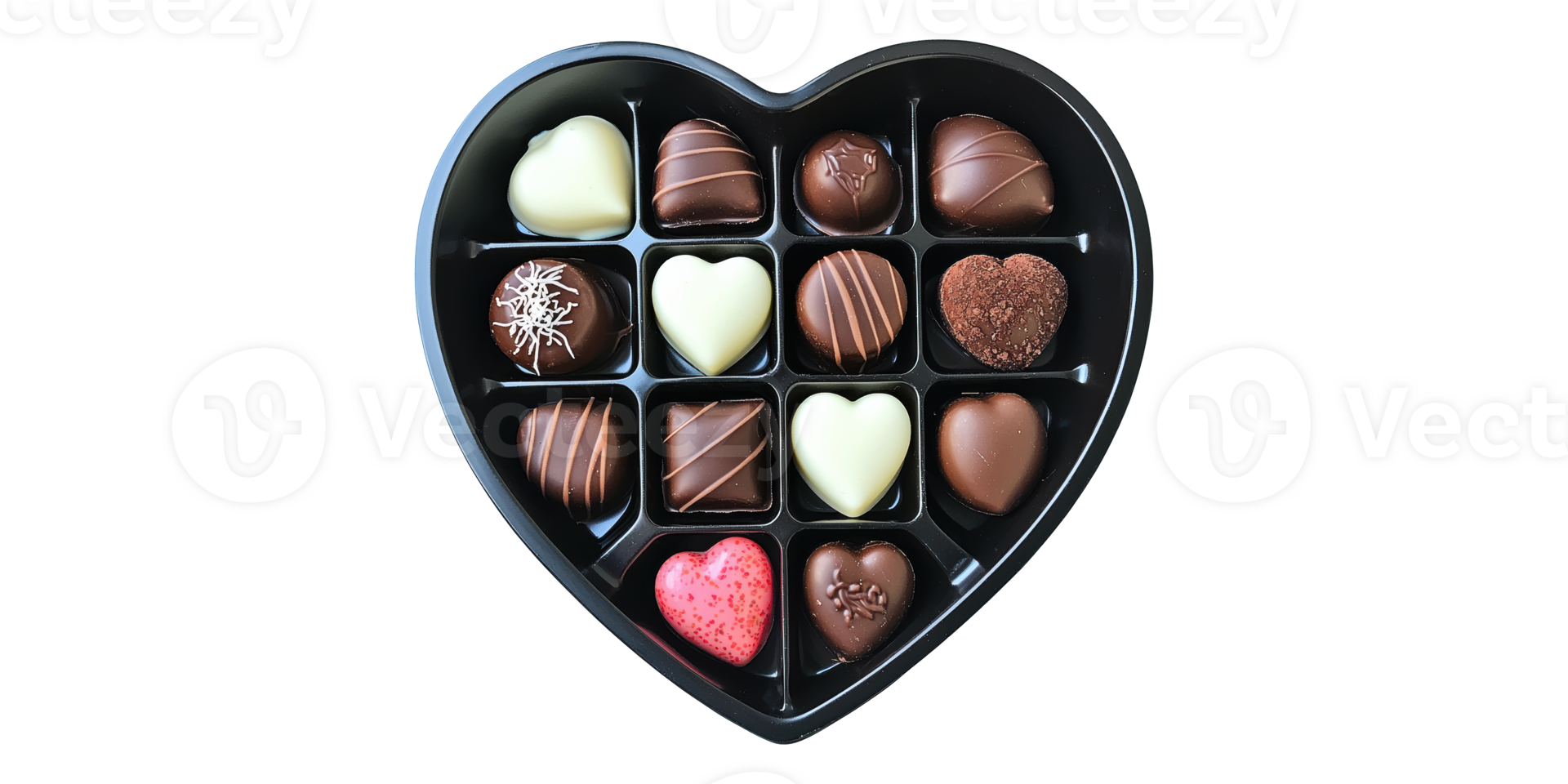 Heart-shaped box of assorted chocolates isolated on transparent background png