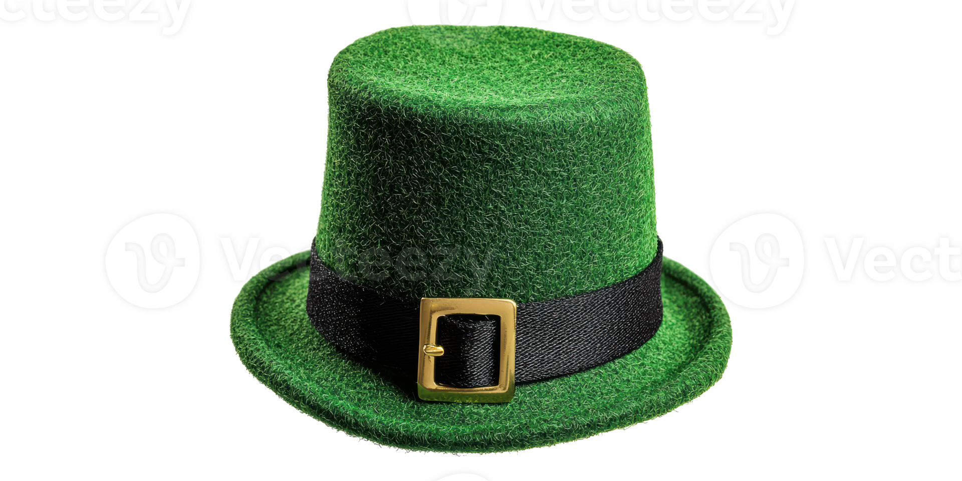 Green felt leprechaun hat with black band and gold buckle isolated on transparent background png