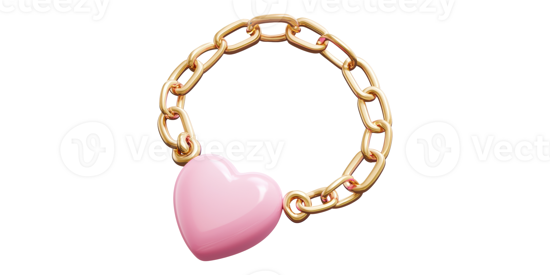 Gold chain bracelet with pink heart charm isolated on transparent background png