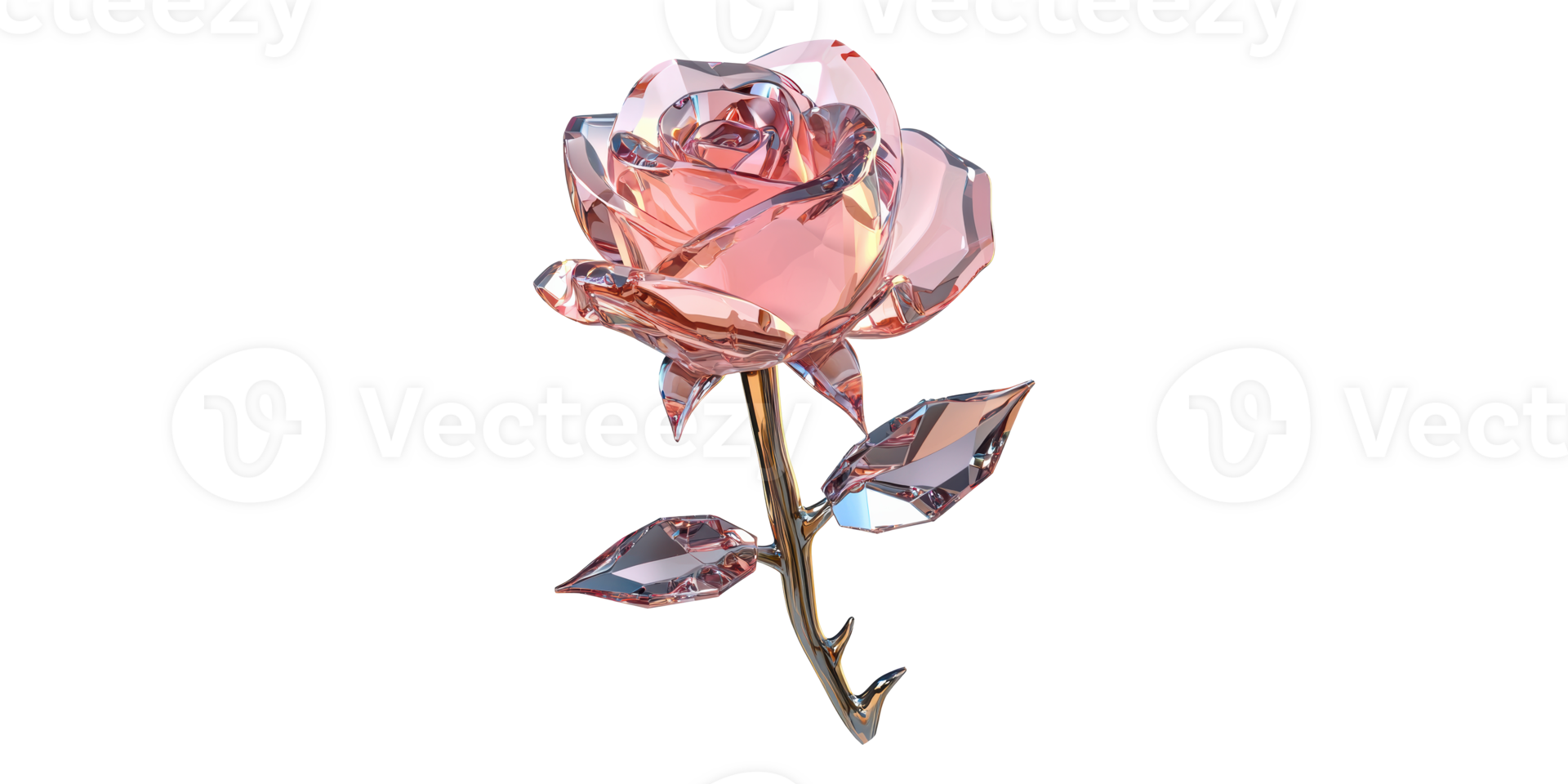 Crystal pink rose with green stem isolated on transparent background png