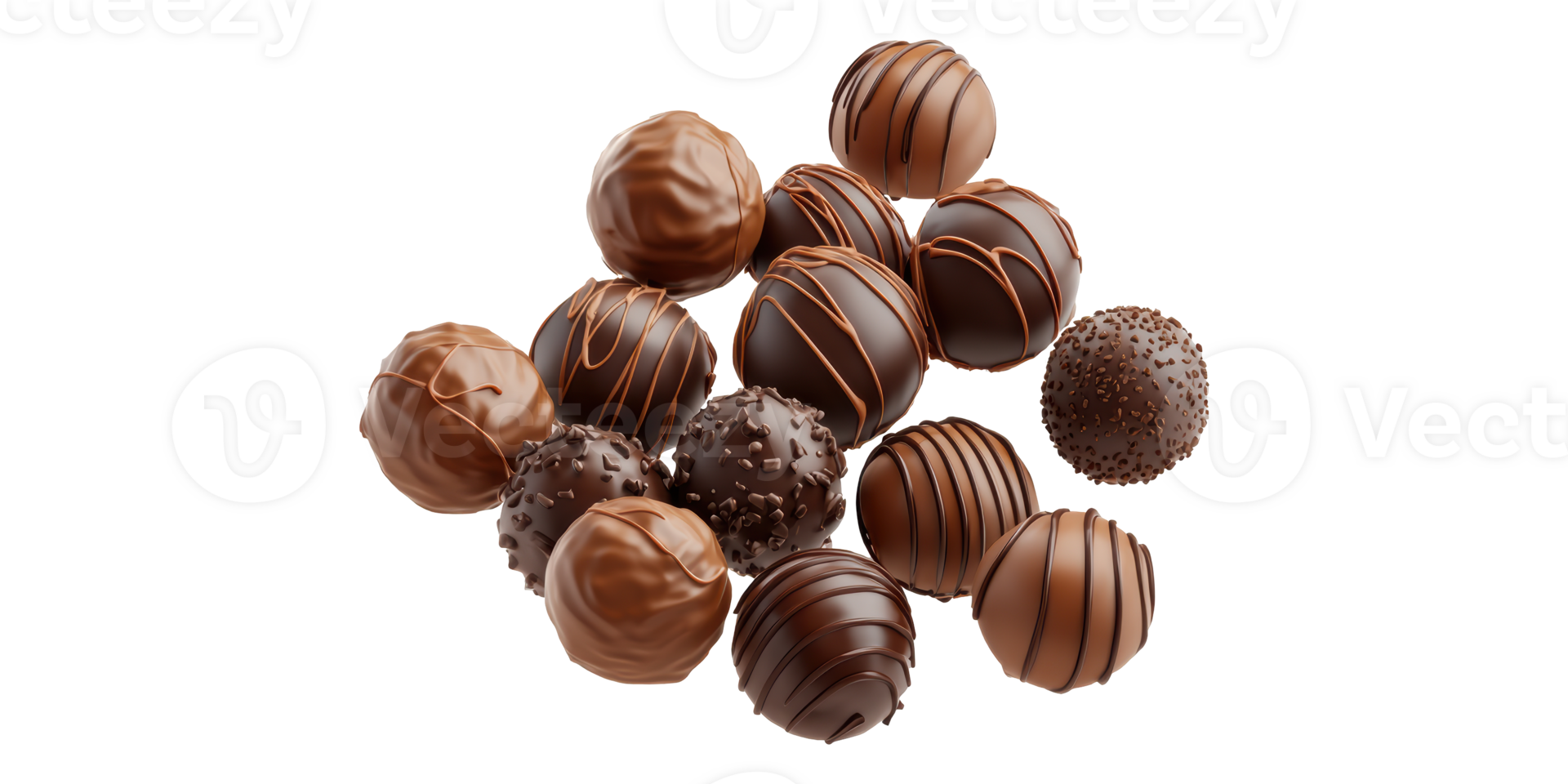 Assorted chocolate truffles isolated on transparent background png