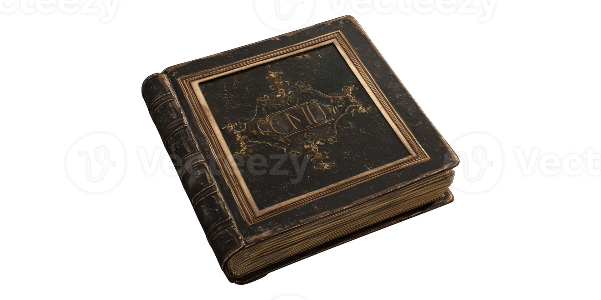 Antique leather bound book with ornate cover isolated on transparent background png