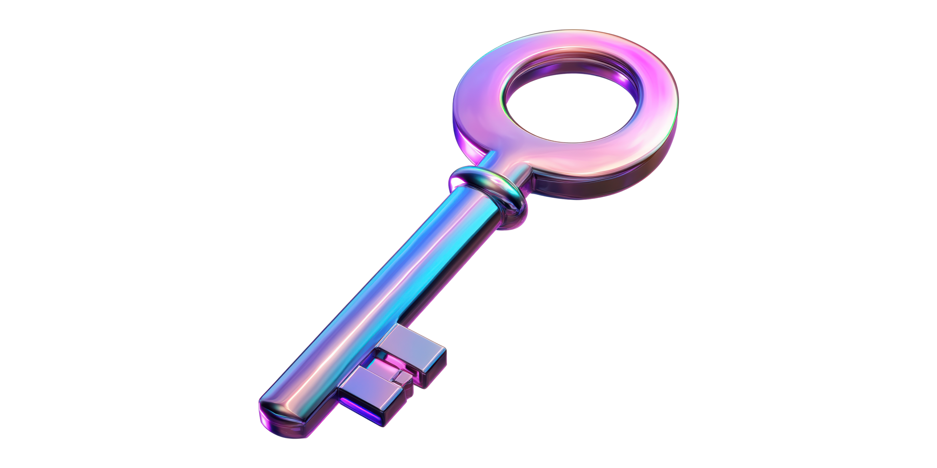 Metallic iridescent key isolated on transparent background png