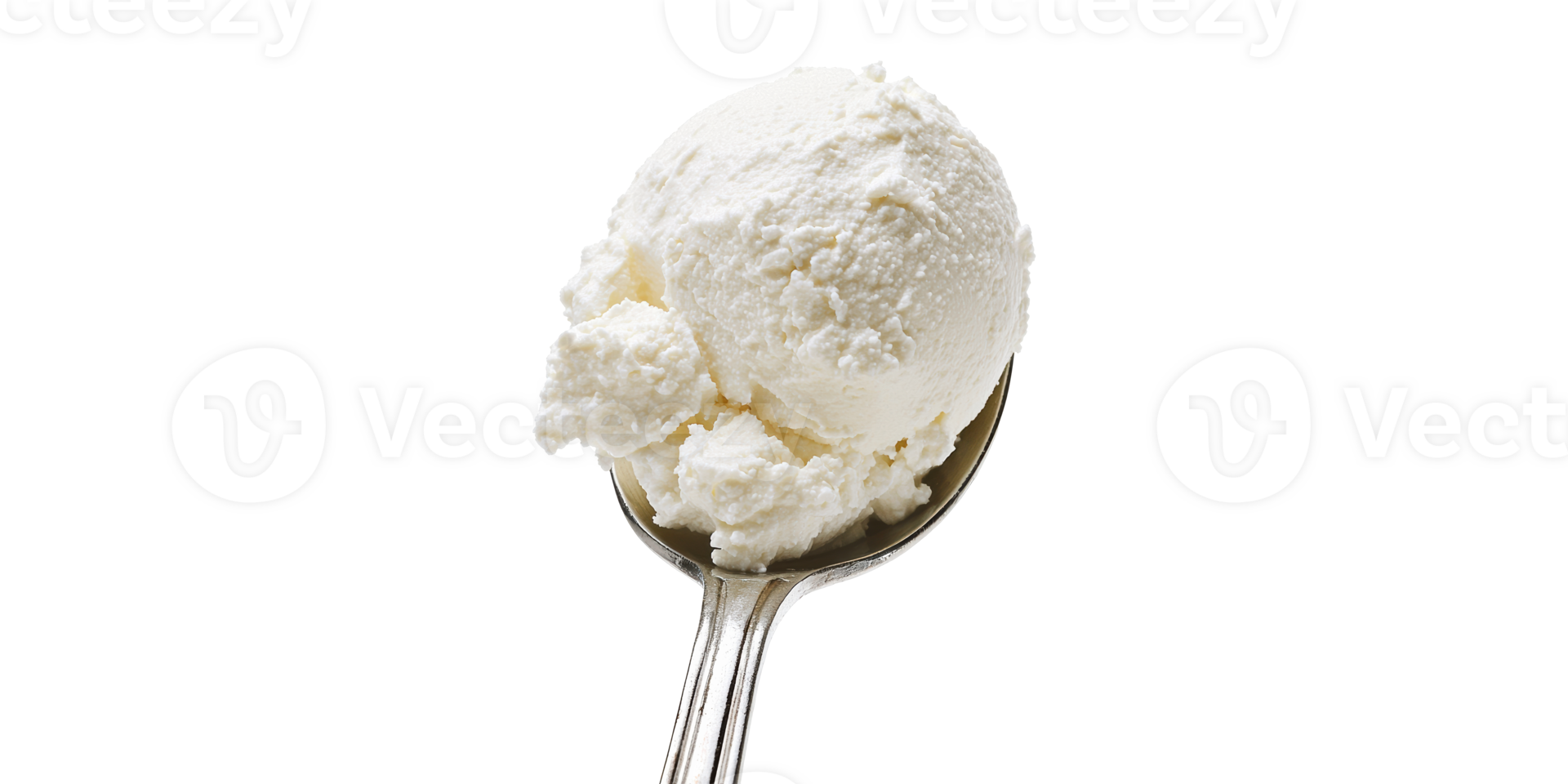 Single scoop of vanilla ice cream on spoon isolated on transparent background png