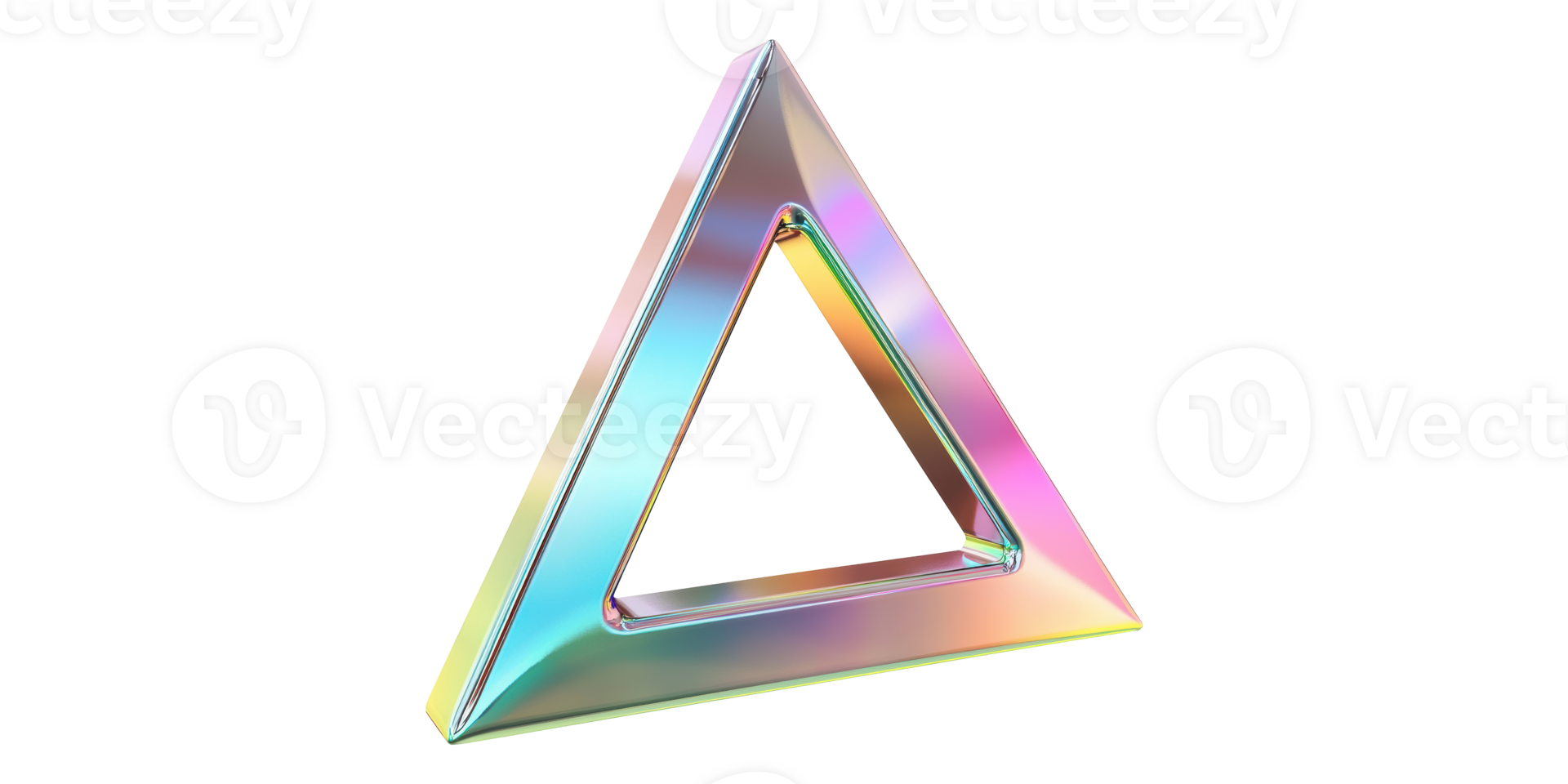 Metallic rainbow triangle frame sculpture isolated on transparent background png