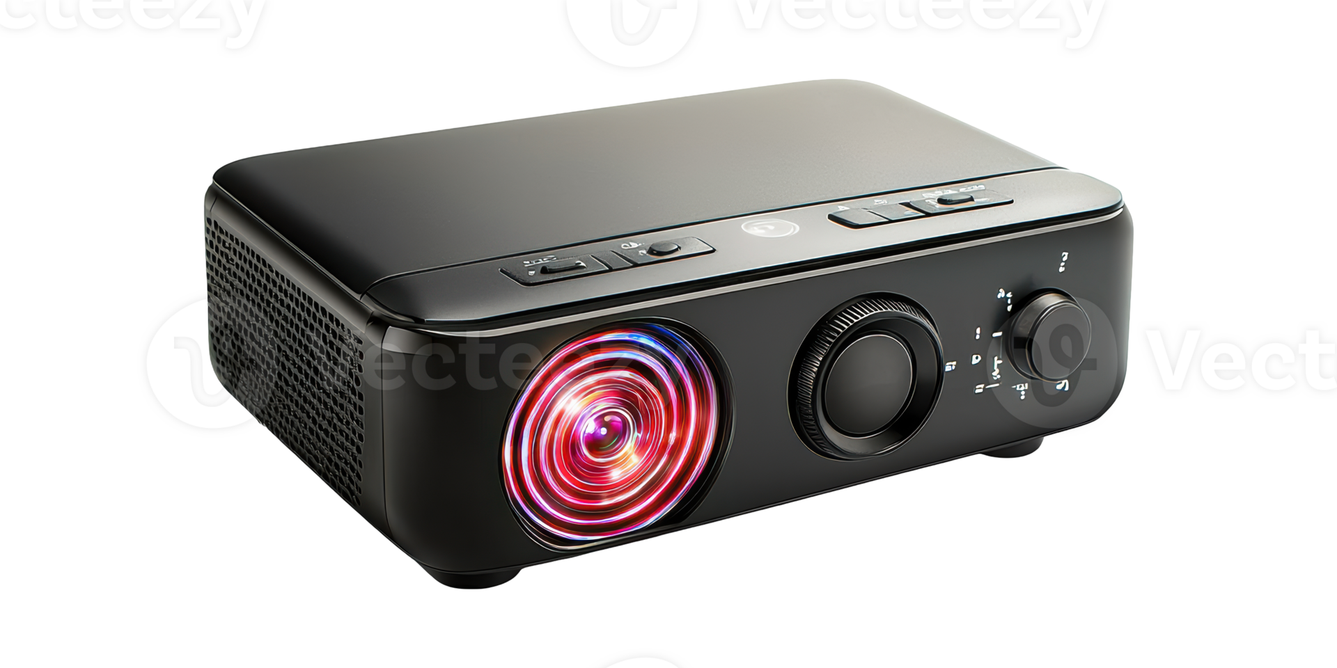 Black multimedia projector with led light display isolated on transparent background png