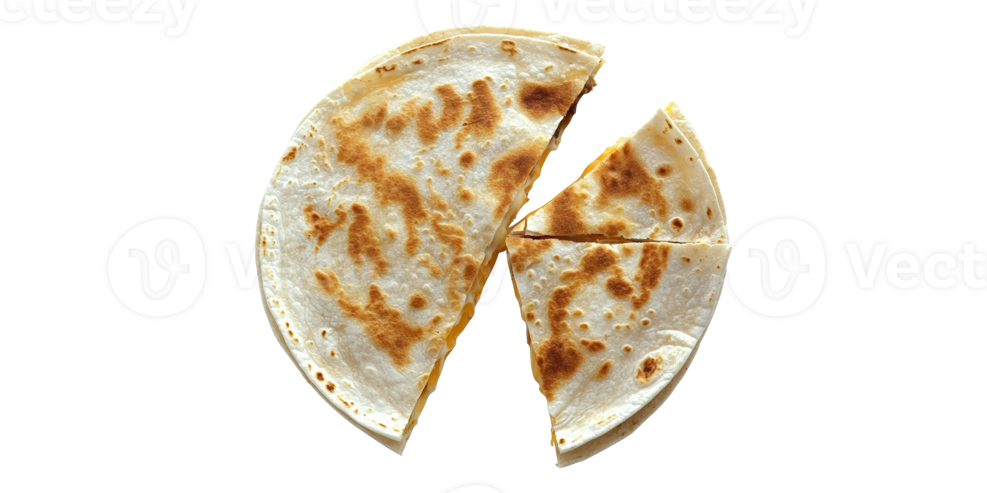 Sliced cheese quesadilla isolated on transparent background png