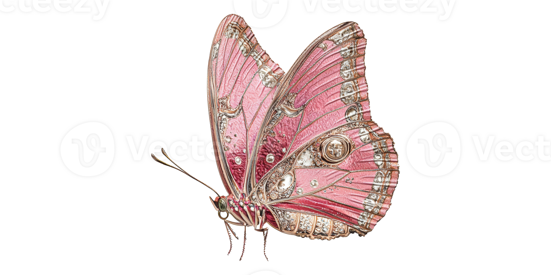 Pink ornate butterfly with intricate patterns isolated on transparent background png