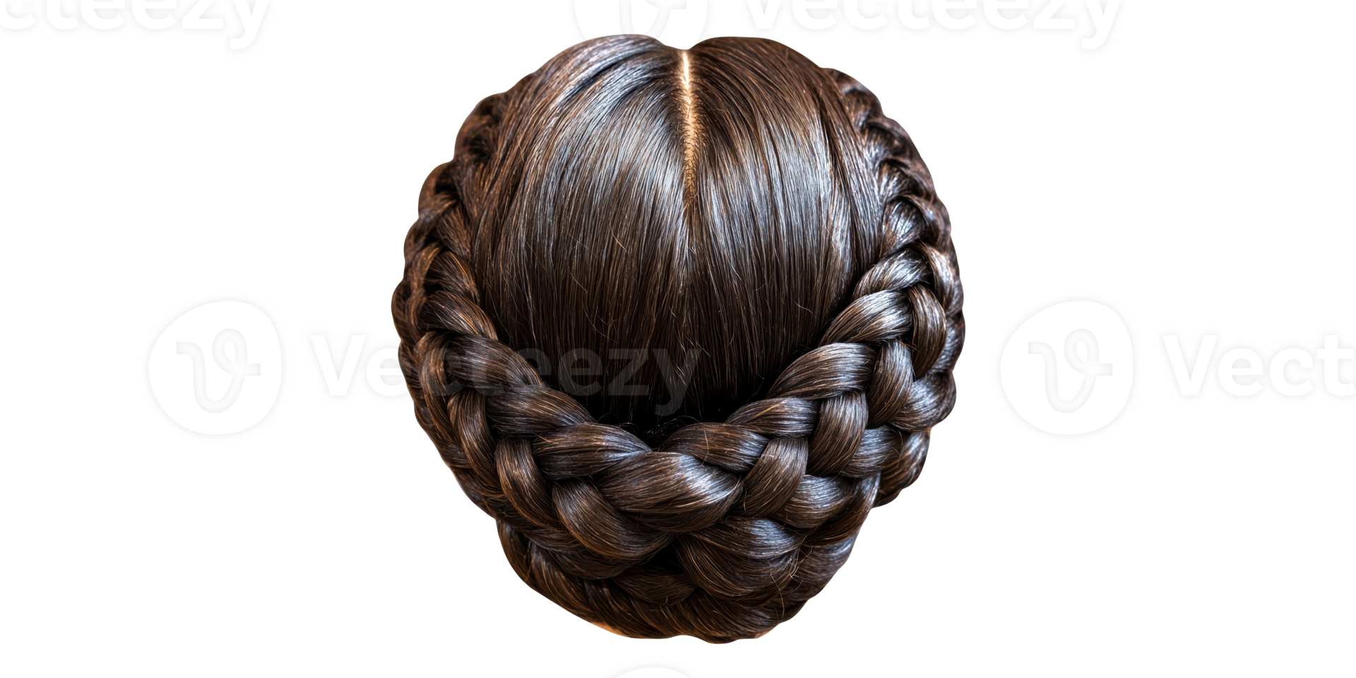 Braided hairdo with central parting isolated on transparent background png