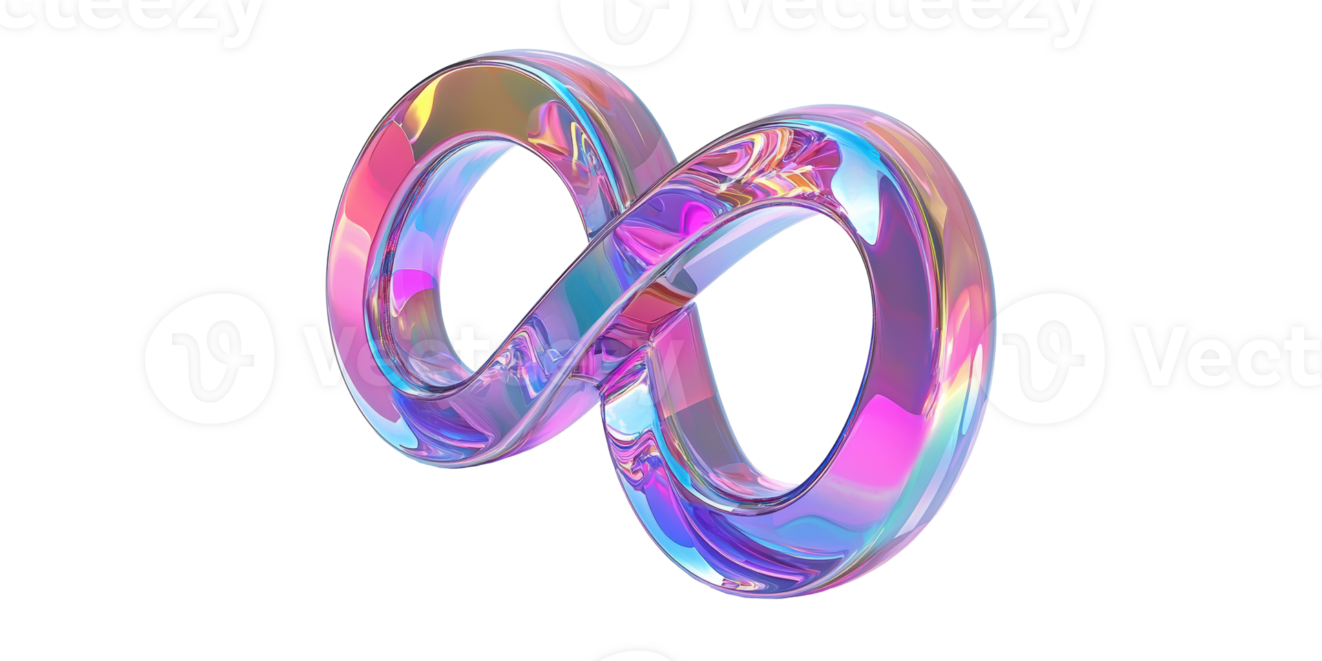 Infinity symbol with iridescent surface isolated on transparent background png