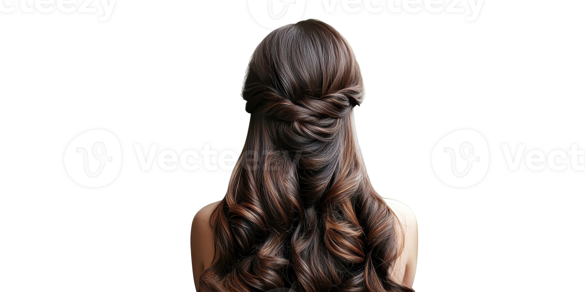 Beautiful brown hair with twisted half-up hairstyle isolated on transparent background png
