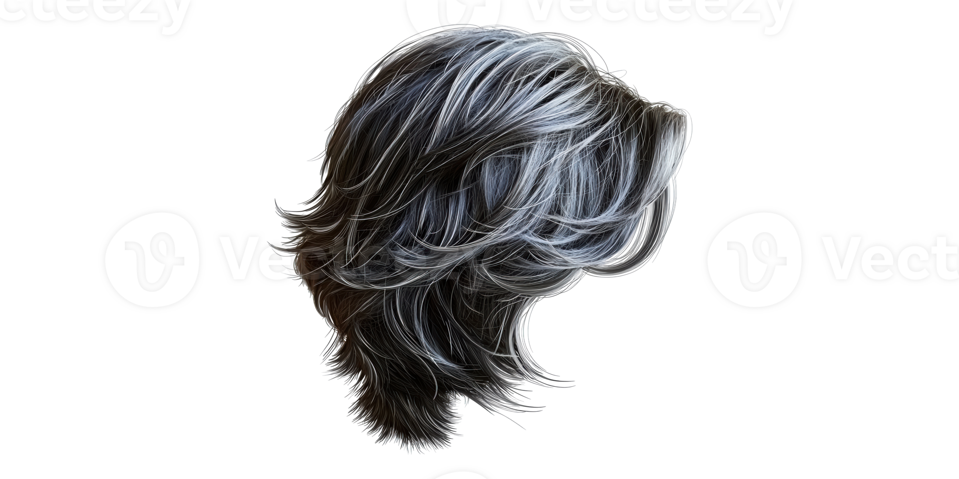 Wavy gray hair wig isolated on transparent background png