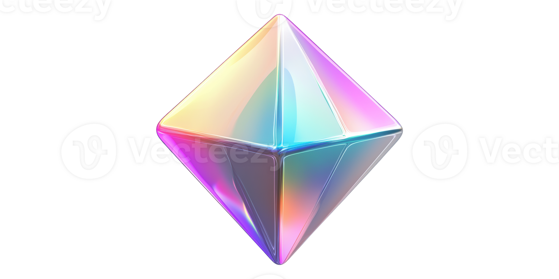 Geometric prism with iridescent rainbow colors isolated on transparent background png