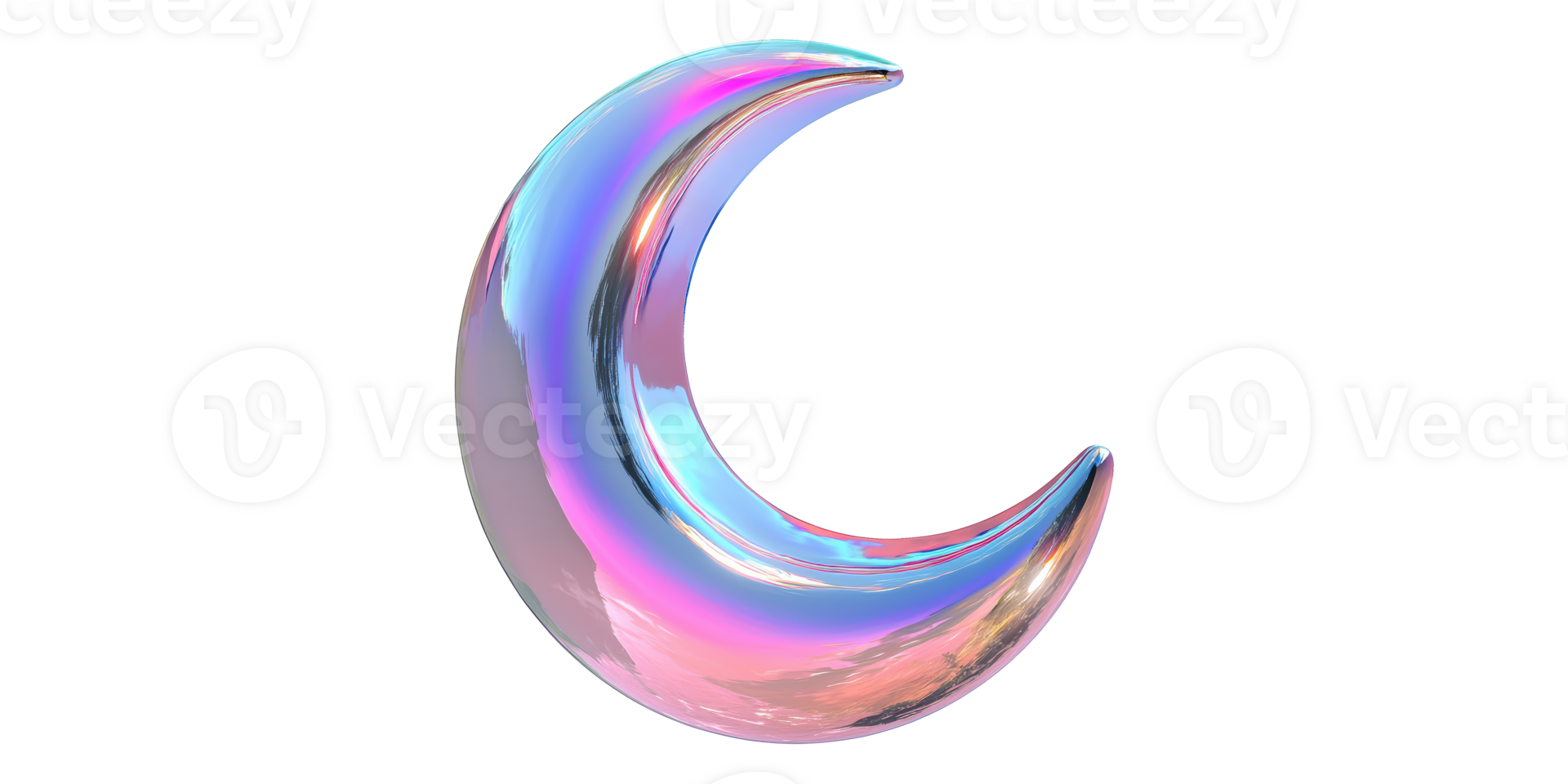 Crescent moon with iridescent surface isolated on transparent background png