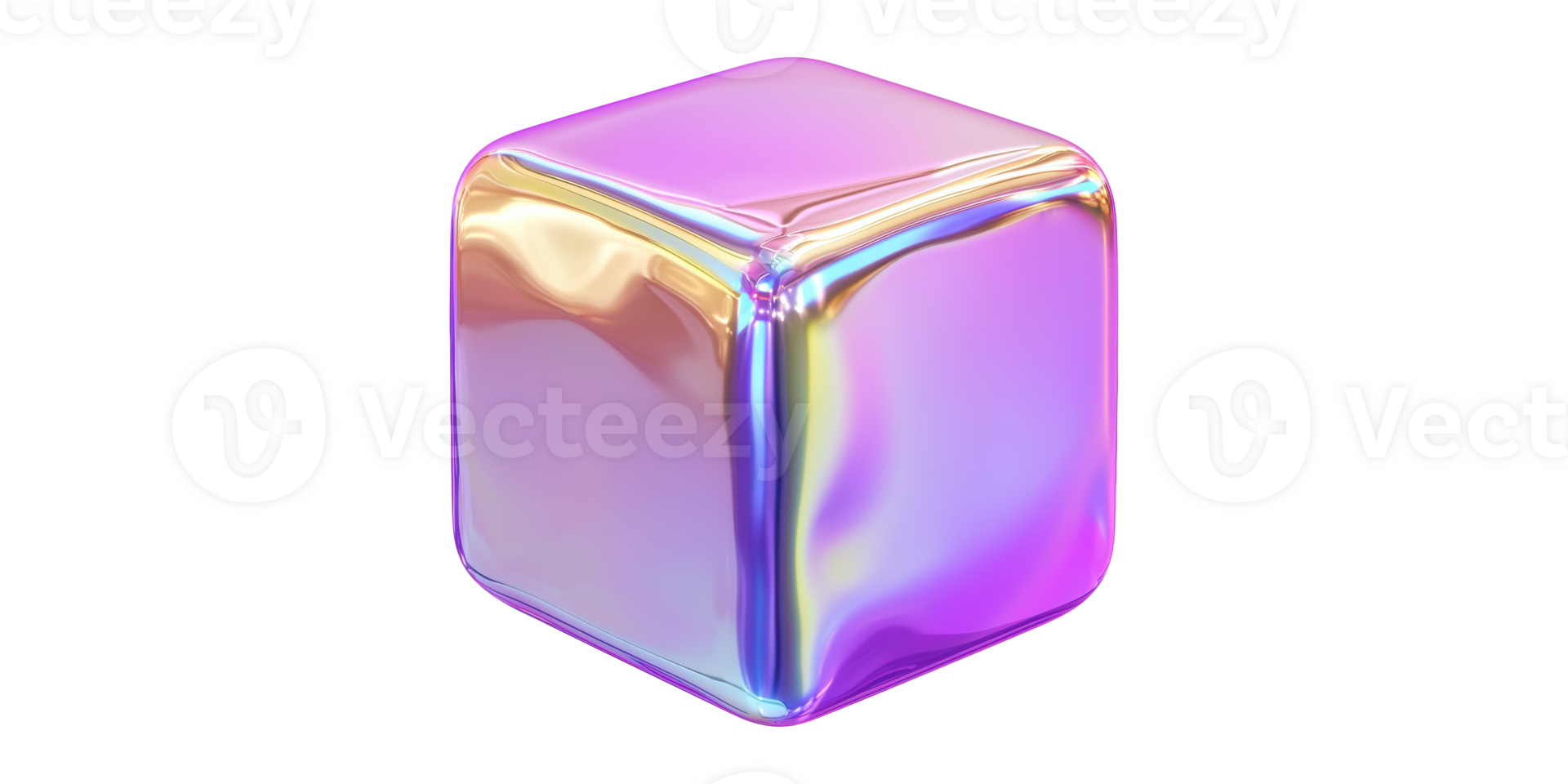 Iridescent 3d cube reflecting rainbow lights isolated on transparent background png