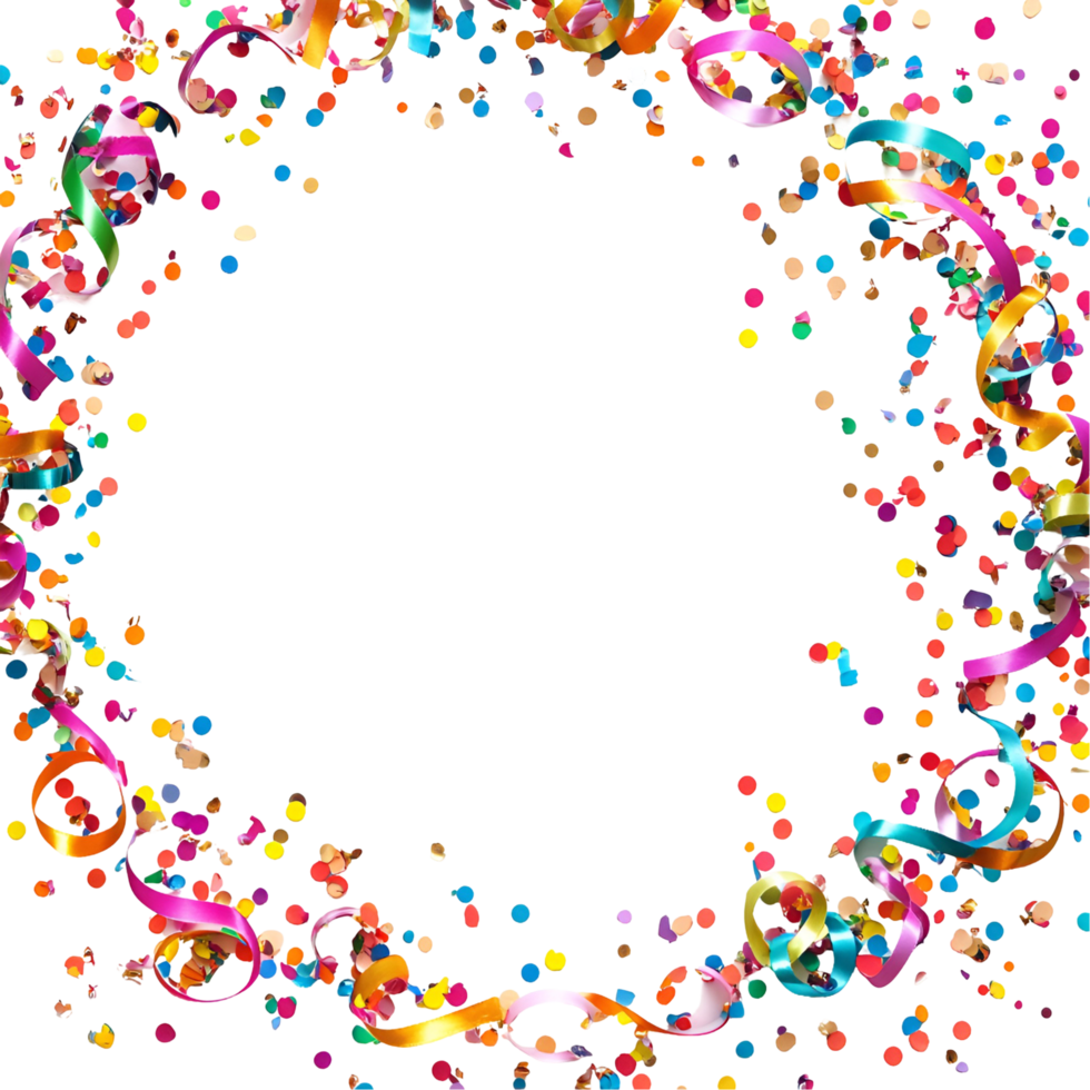 a circle of colorful confetti on a transparent background png