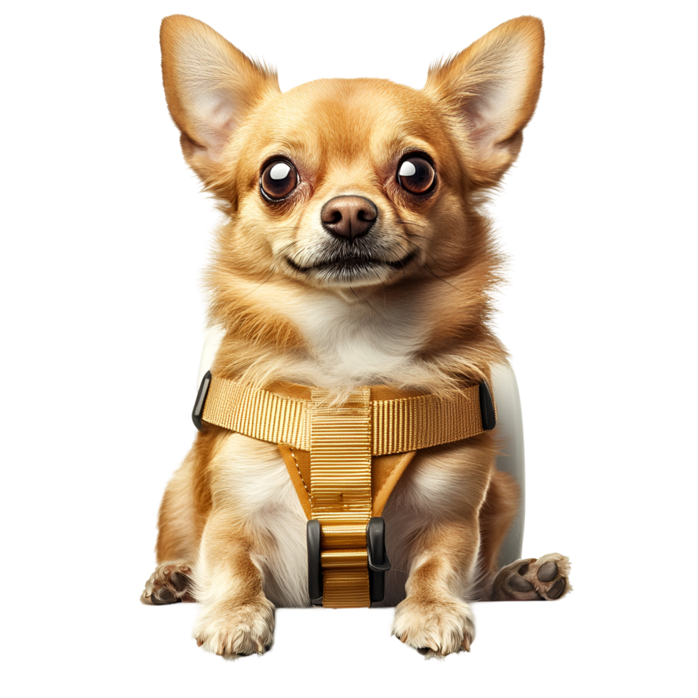 a chihuahua dog wearing a harness on a transparent background png