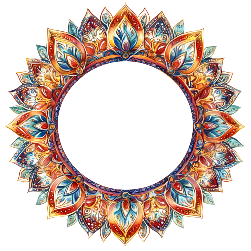 a colorful circular frame with a flower pattern transparent background. png