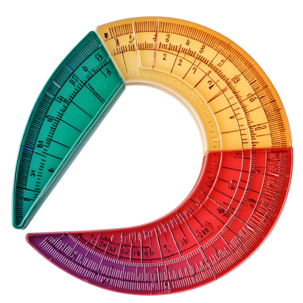 a colorful protractor with a ruler on transparent background. png