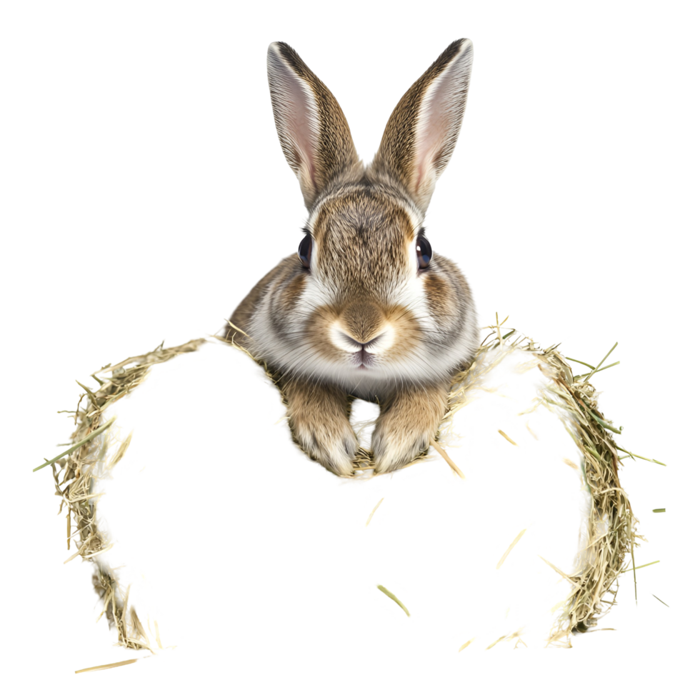 rabbit in a hay bale on transparent background. png