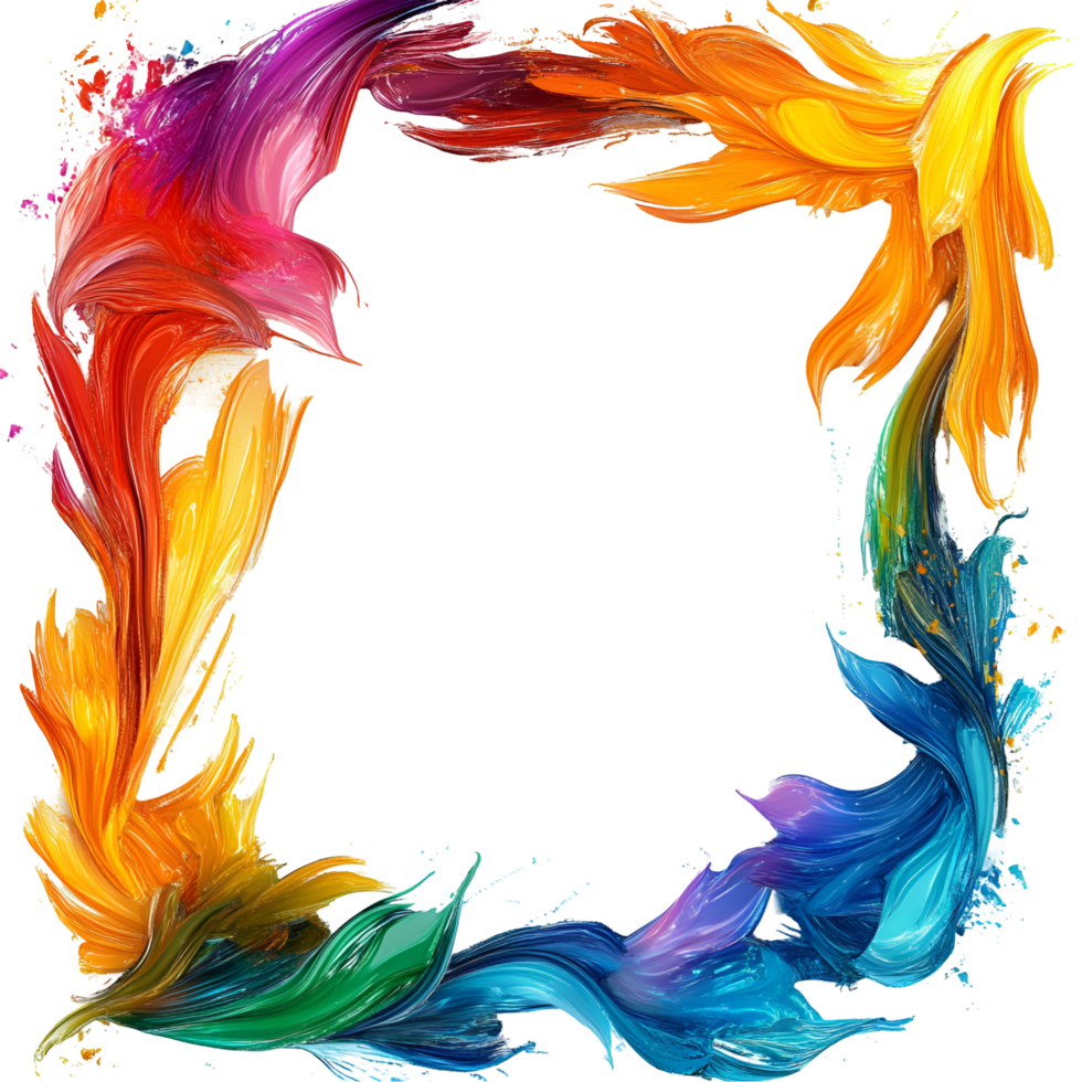 a colorful paint splatter frame on a transparent background png