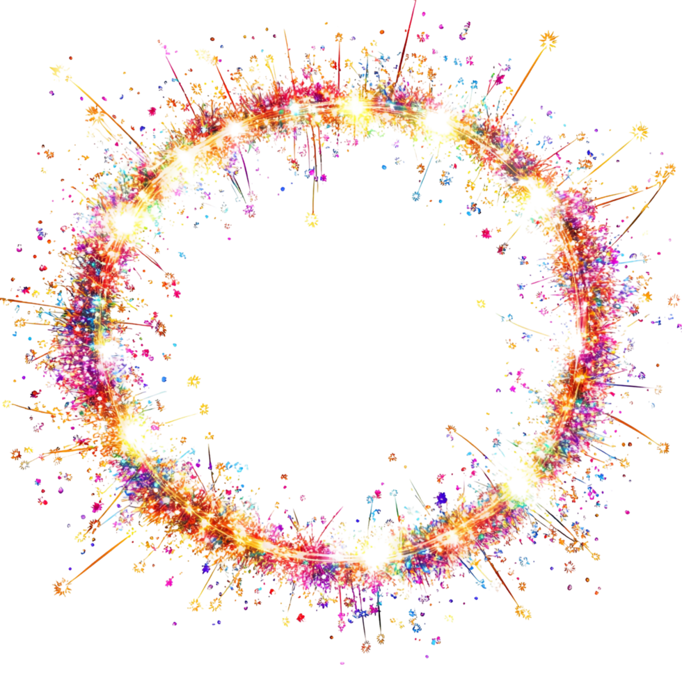 a circle of colorful sparkles on a transparent background png